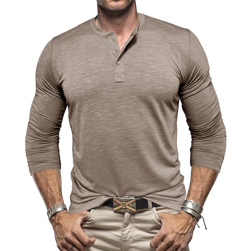 Men's Long-sleeved Henry Collar T-shirt | Luxury Home Accessories | Heulog Glow