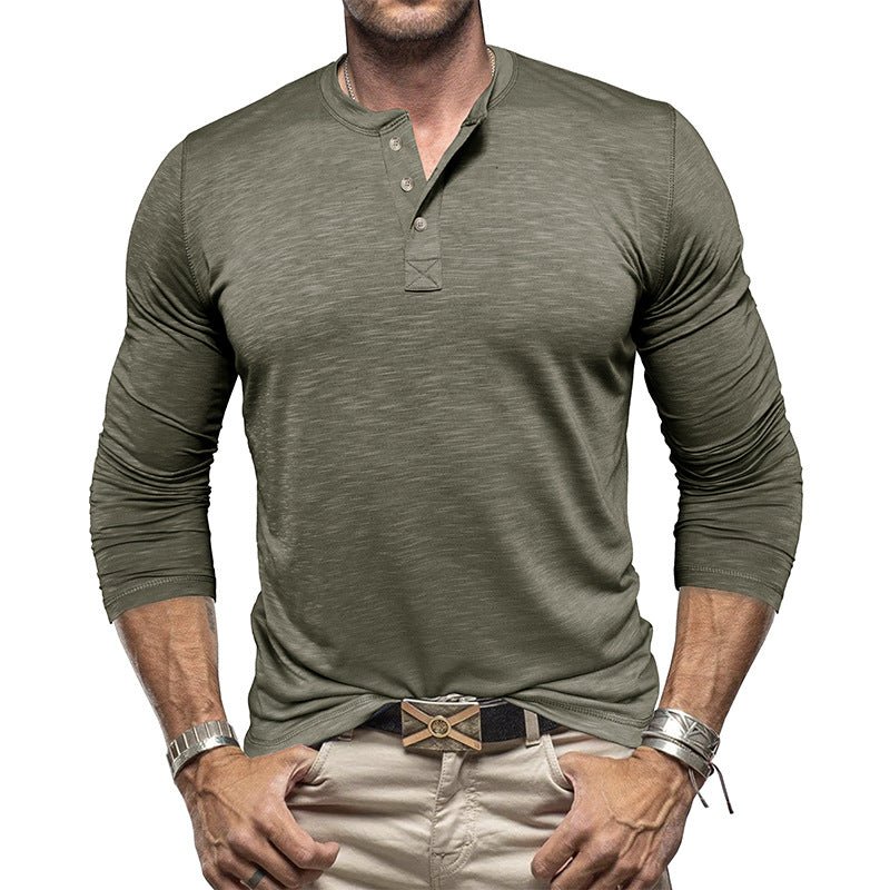 Men's Long-sleeved Henry Collar T-shirt | Luxury Home Accessories | Heulog Glow