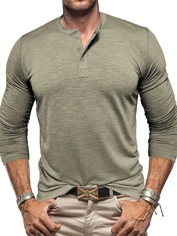 Men's Long-sleeved Henry Collar T-shirt | Luxury Home Accessories | Heulog Glow
