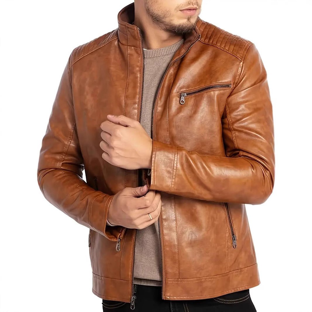 Men's Polyester Stand Collar Punk Motorcycle Leather Jacket | Luxury Home Accessories | Heulog Glow