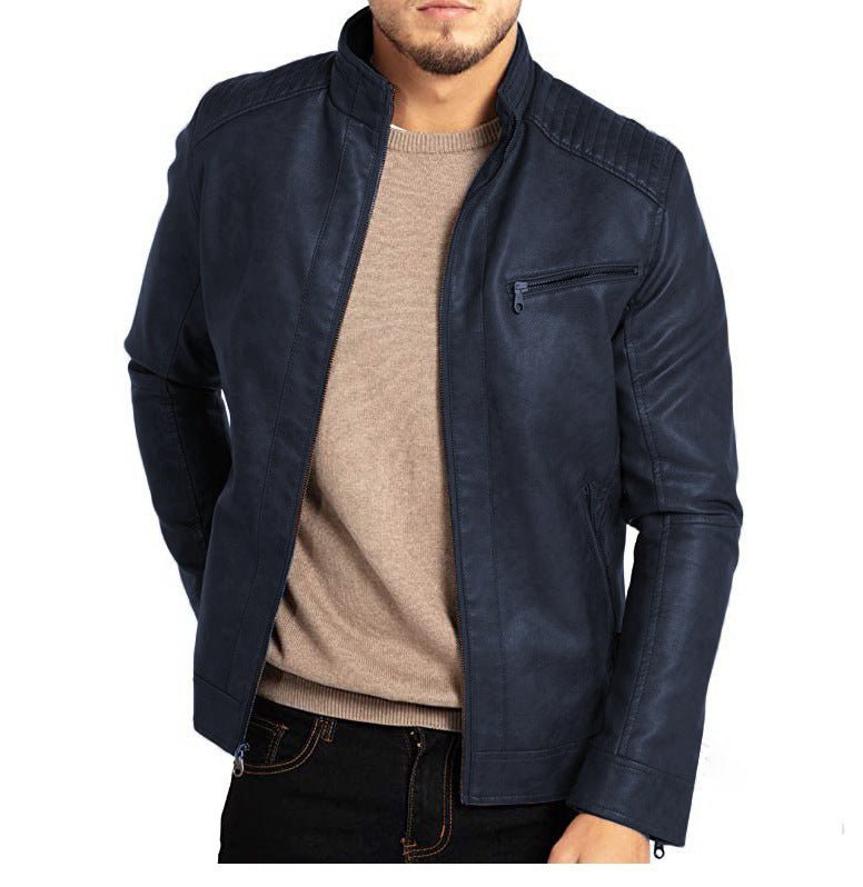 Men's Polyester Stand Collar Punk Motorcycle Leather Jacket | Luxury Home Accessories | Heulog Glow