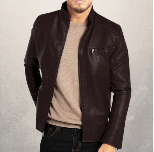 Men's Polyester Stand Collar Punk Motorcycle Leather Jacket | Luxury Home Accessories | Heulog Glow