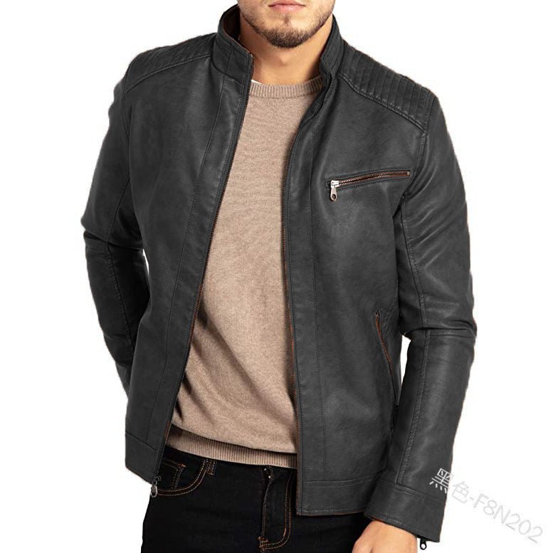 Men's Polyester Stand Collar Punk Motorcycle Leather Jacket | Luxury Home Accessories | Heulog Glow