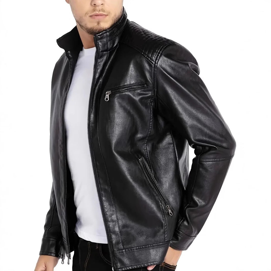 Men's Polyester Stand Collar Punk Motorcycle Leather Jacket | Luxury Home Accessories | Heulog Glow