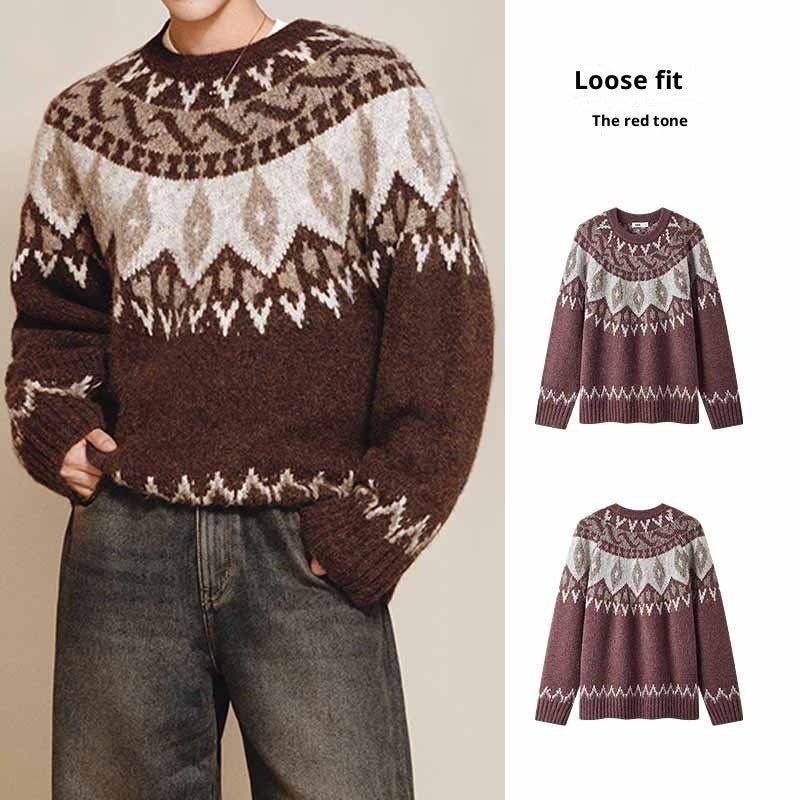 Men's Round Neck Jacquard Christmas Knitted Sweater | Luxury Home Accessories | Heulog Glow