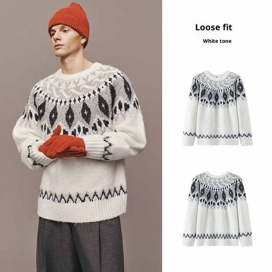 Men's Round Neck Jacquard Christmas Knitted Sweater | Luxury Home Accessories | Heulog Glow