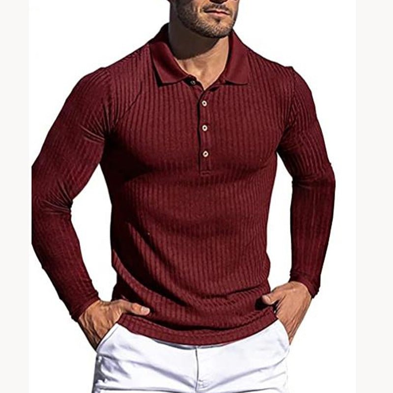 Men's Running Sports Fitness High Stretch Striped Long Sleeve POLO Shirt | Luxury Home Accessories | Heulog Glow