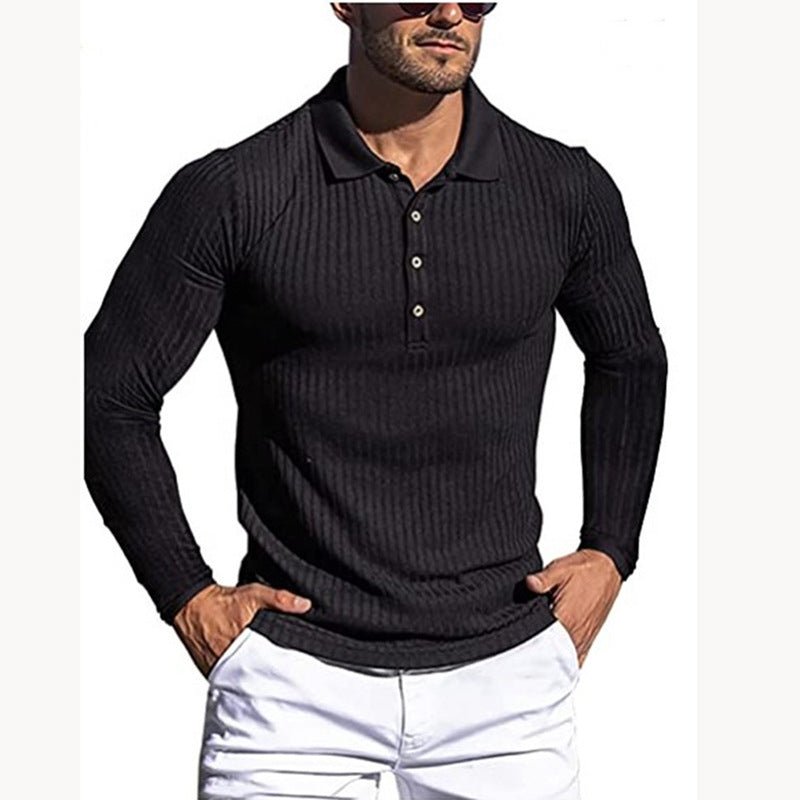 Men's Running Sports Fitness High Stretch Striped Long Sleeve POLO Shirt | Luxury Home Accessories | Heulog Glow