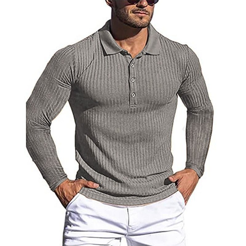 Men's Running Sports Fitness High Stretch Striped Long Sleeve POLO Shirt | Luxury Home Accessories | Heulog Glow