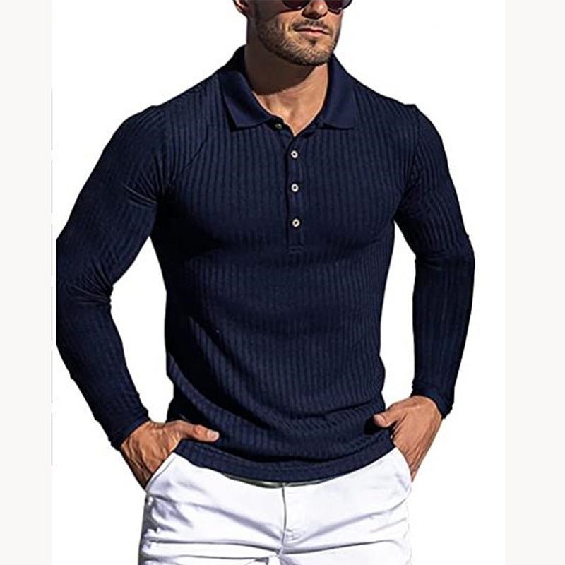 Men's Running Sports Fitness High Stretch Striped Long Sleeve POLO Shirt | Luxury Home Accessories | Heulog Glow