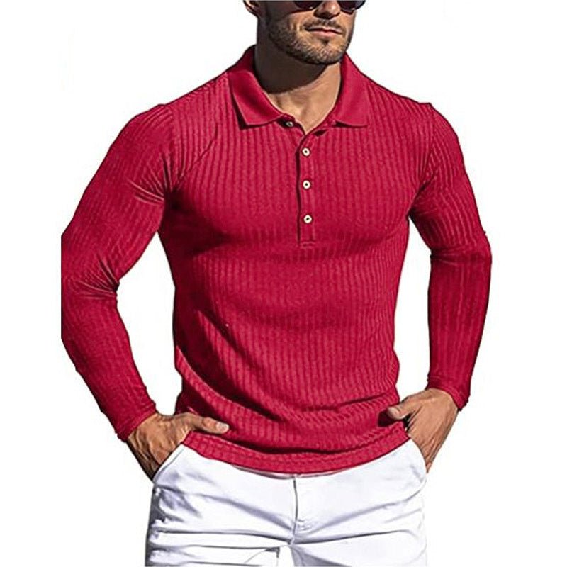 Men's Running Sports Fitness High Stretch Striped Long Sleeve POLO Shirt | Luxury Home Accessories | Heulog Glow
