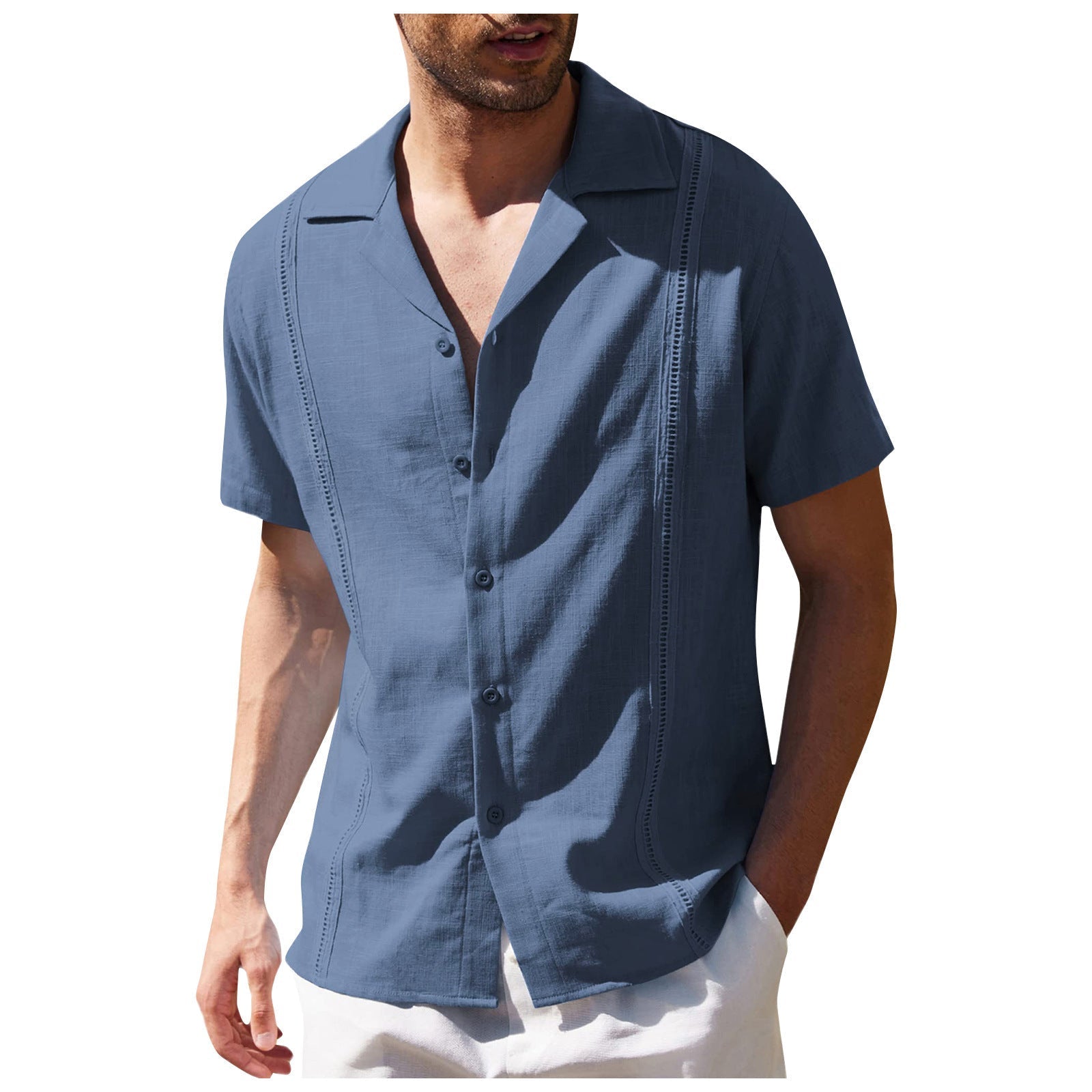 Men's Short Sleeve Shirt Summer Loose Casual Solid Color Lapel Tops | Luxury Home Accessories | Heulog Glow