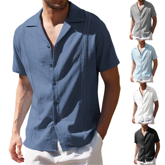 Men's Short Sleeve Shirt Summer Loose Casual Solid Color Lapel Tops | Luxury Home Accessories | Heulog Glow