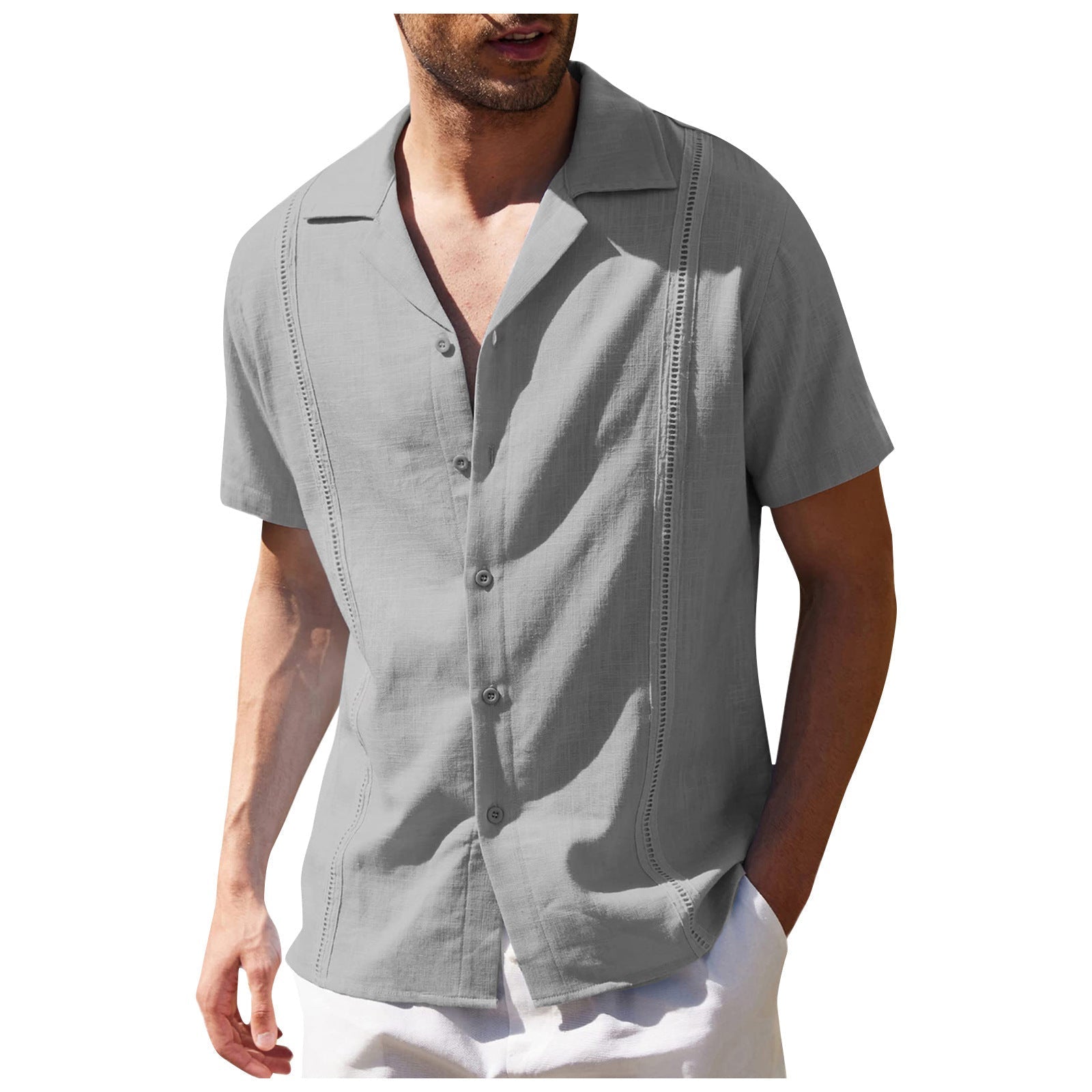 Men's Short Sleeve Shirt Summer Loose Casual Solid Color Lapel Tops | Luxury Home Accessories | Heulog Glow