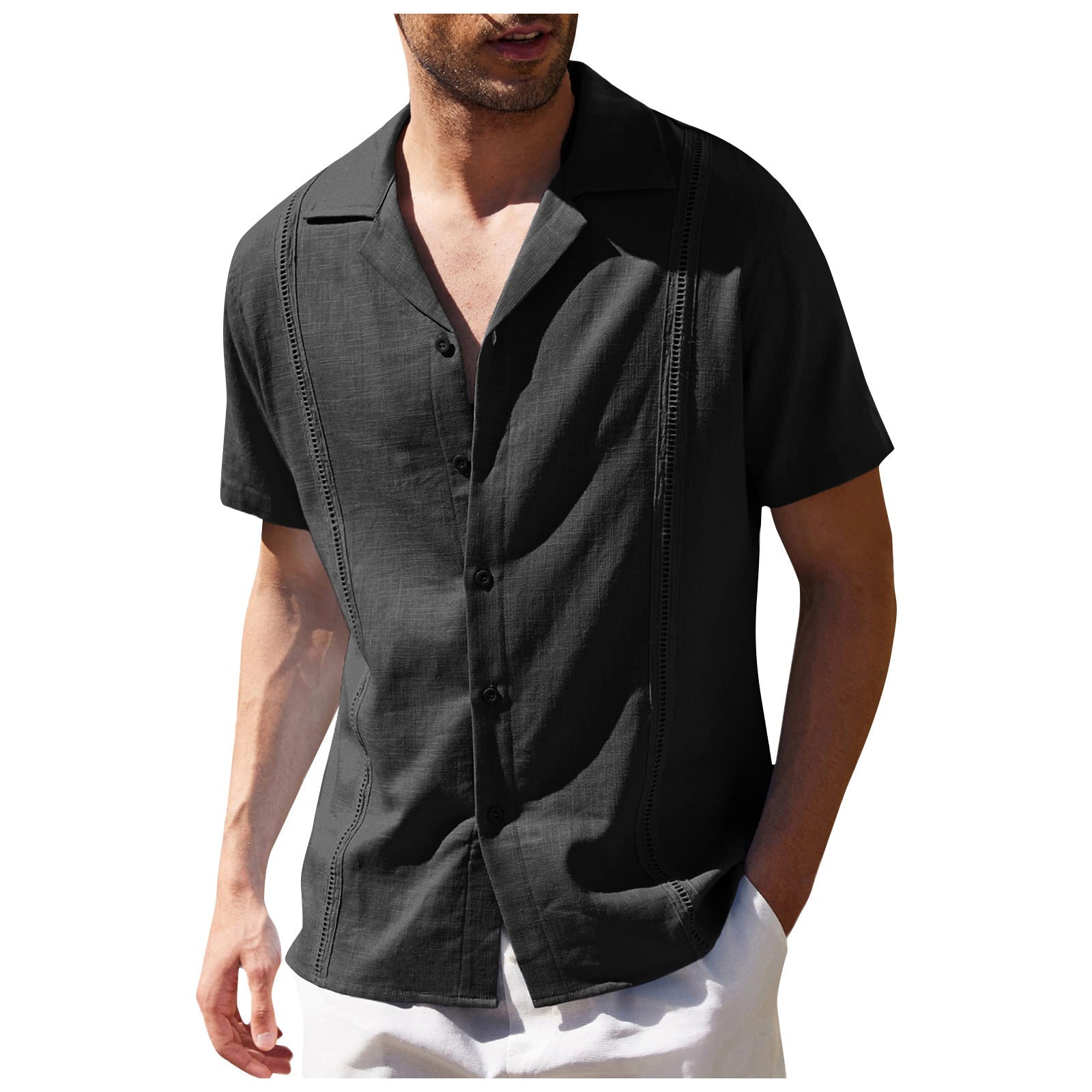 Men's Short Sleeve Shirt Summer Loose Casual Solid Color Lapel Tops | Luxury Home Accessories | Heulog Glow