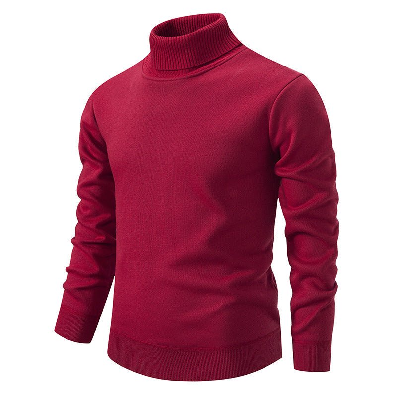 Men's Turtleneck Pullover Sweater Fashion Solid Color Fleece Lined Knitted Long-sleeved Top Clothing | Luxury Home Accessories | Heulog Glow