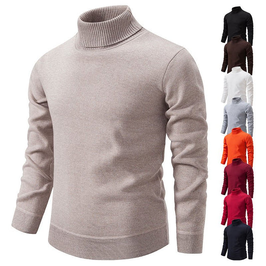 Men's Turtleneck Pullover Sweater Fashion Solid Color Fleece Lined Knitted Long-sleeved Top Clothing | Luxury Home Accessories | Heulog Glow