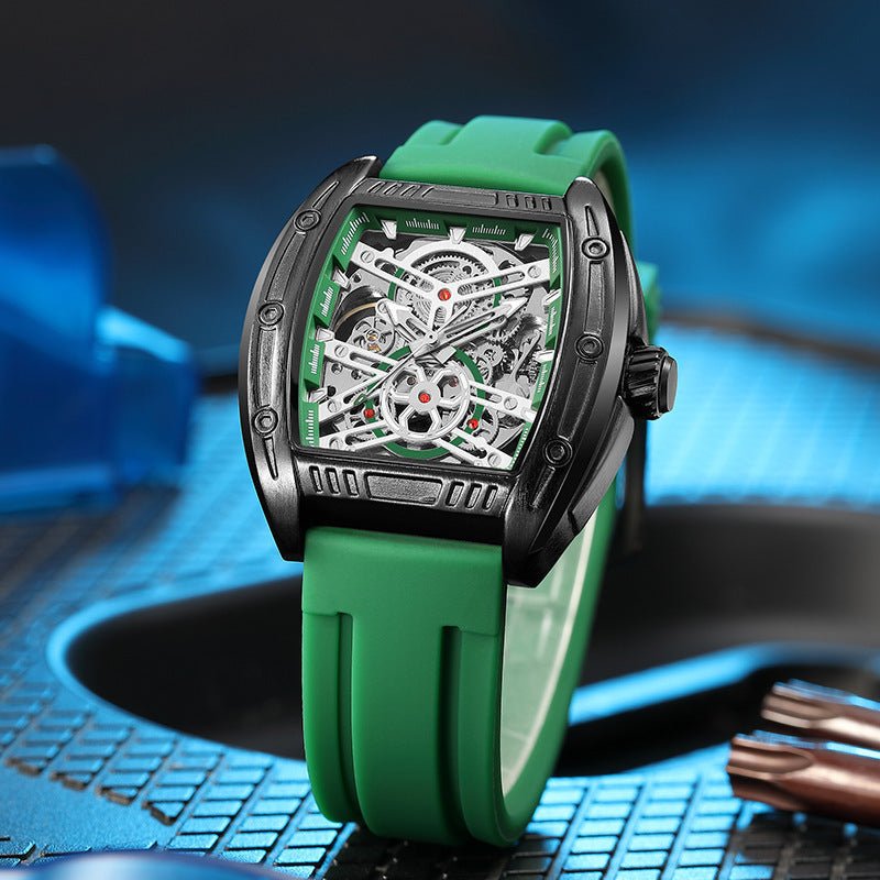 Men's Wine Barrel Type Mechanical Watch Silicone Tape | Luxury Home Accessories | Heulog Glow