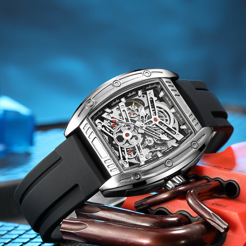 Men's Wine Barrel Type Mechanical Watch Silicone Tape | Luxury Home Accessories | Heulog Glow