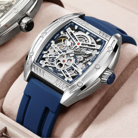 Men's Wine Barrel Type Mechanical Watch Silicone Tape | Luxury Home Accessories | Heulog Glow