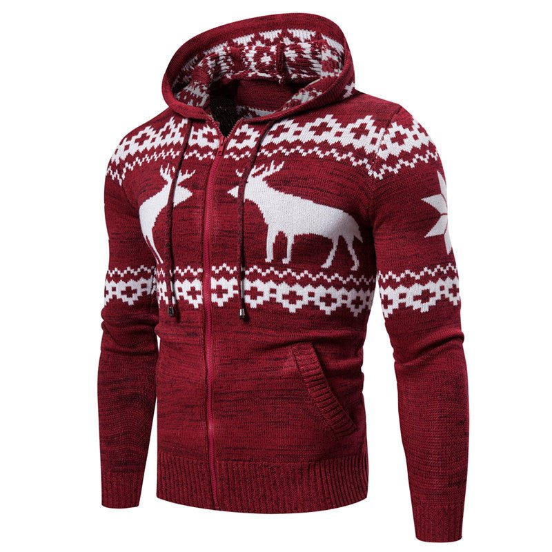Men's Zipper Hooded Fawn Christmas Sweater | Luxury Home Accessories | Heulog Glow