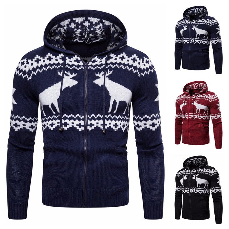 Men's Zipper Hooded Fawn Christmas Sweater | Luxury Home Accessories | Heulog Glow