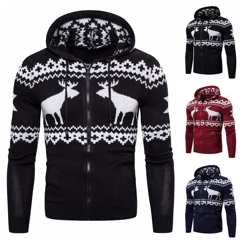 Men's Zipper Hooded Fawn Christmas Sweater | Luxury Home Accessories | Heulog Glow