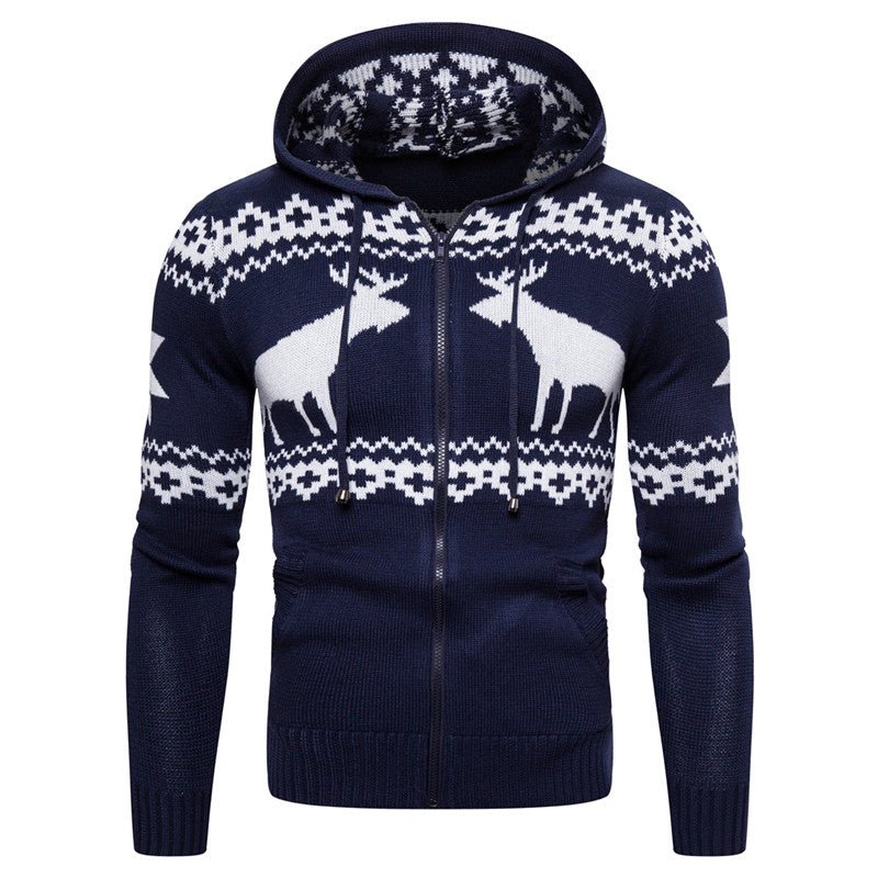 Men's Zipper Hooded Fawn Christmas Sweater | Luxury Home Accessories | Heulog Glow