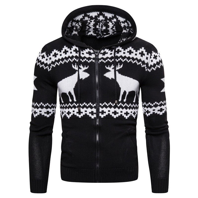 Men's Zipper Hooded Fawn Christmas Sweater | Luxury Home Accessories | Heulog Glow