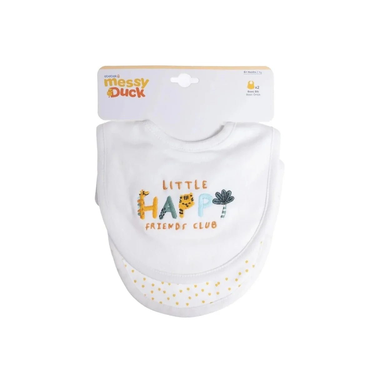 Messy Duck Embroidered Cotton Baby Bib Pack of 2 - Happy | Luxury Home Accessories | Heulog Glow