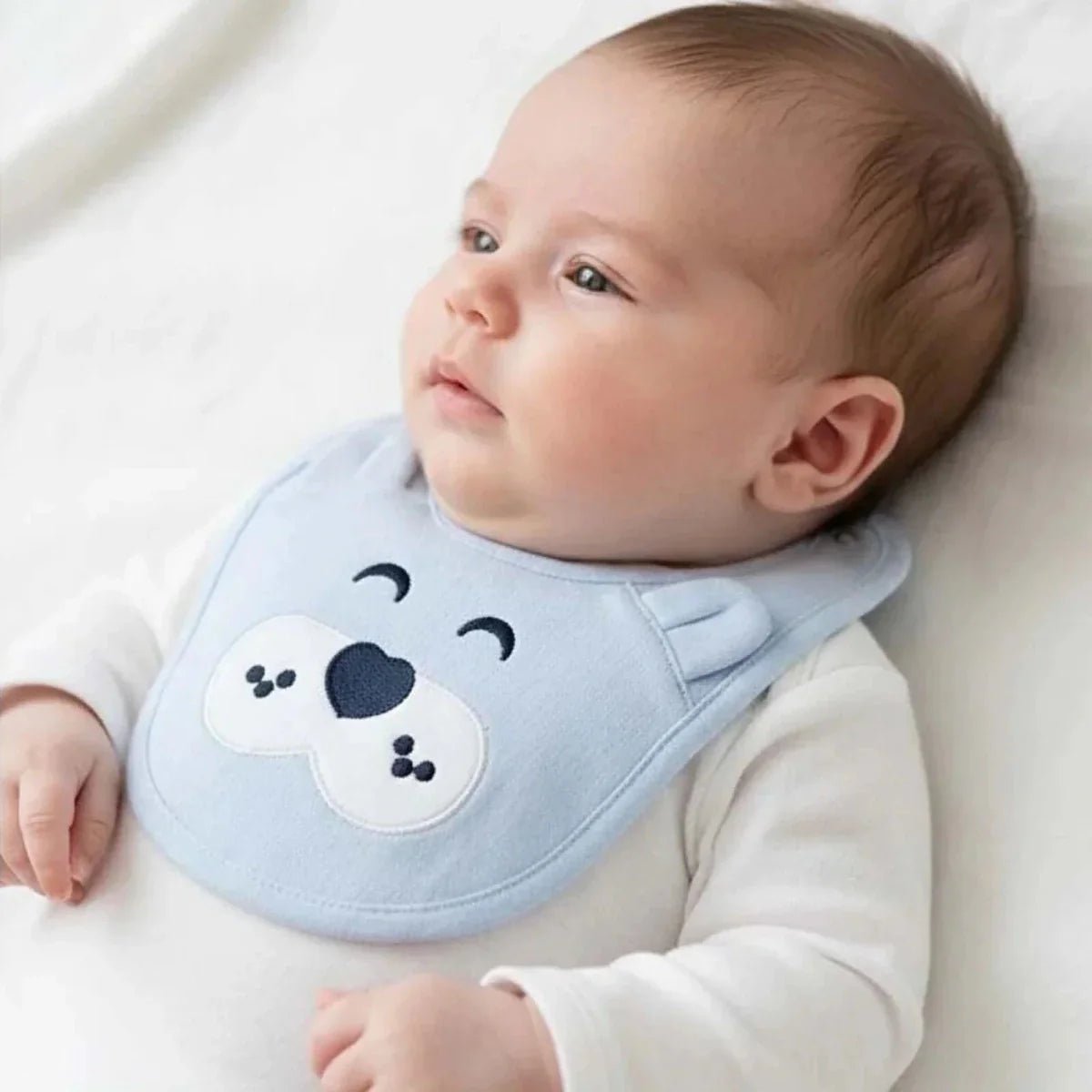 Messy Duck Embroidered Cotton Baby Bib with Ears - Blue | Luxury Home Accessories | Heulog Glow