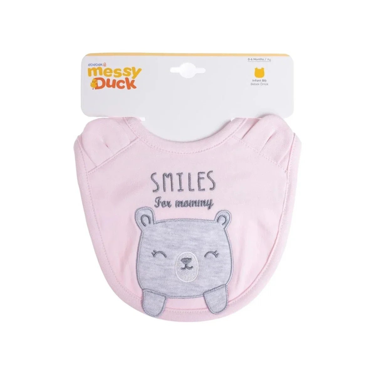 Messy Duck Embroidered Cotton Baby Bib with Ears - Pink | Luxury Home Accessories | Heulog Glow