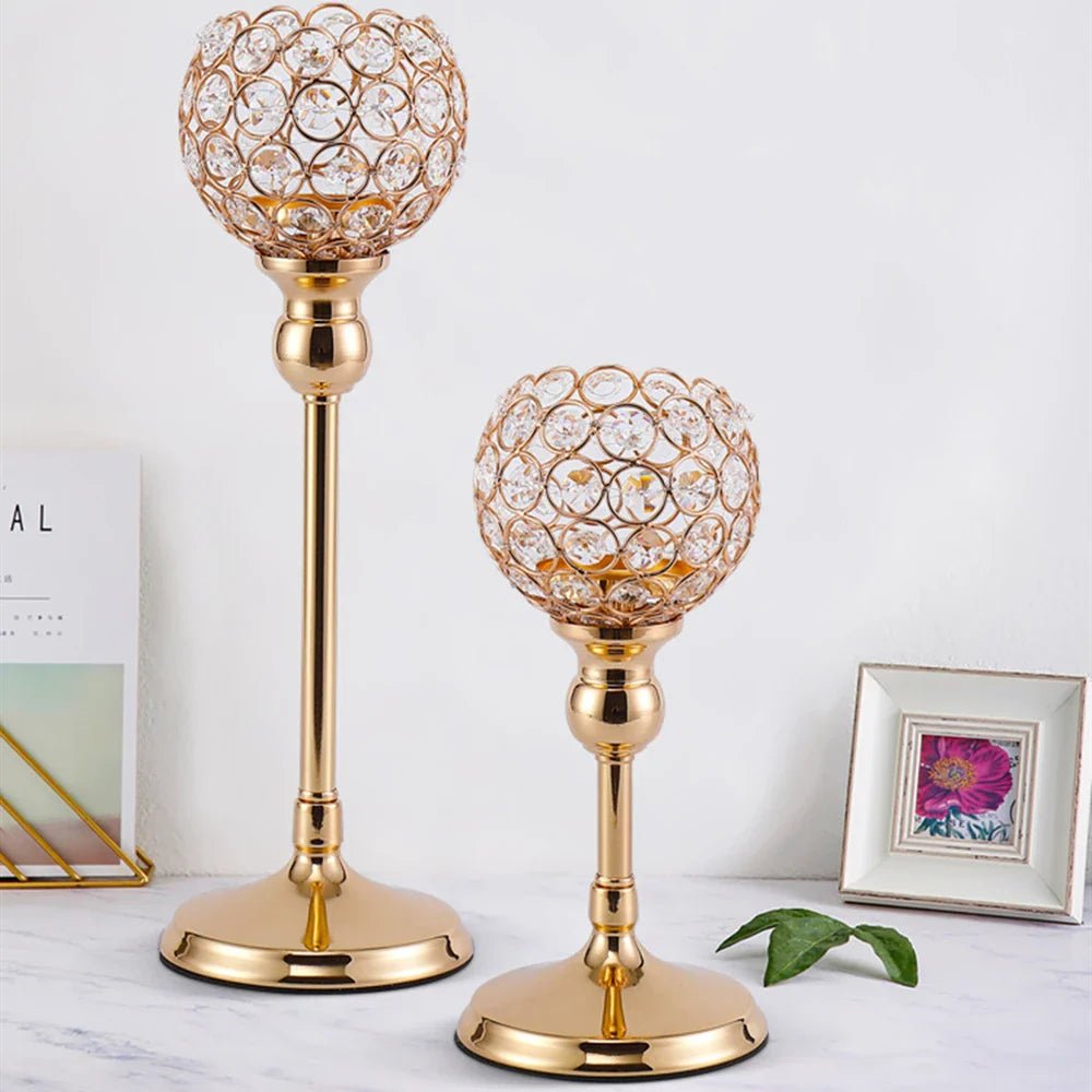 Metal Candle Holders Candlestick Crystal | Luxury Home Accessories | Heulog Glow