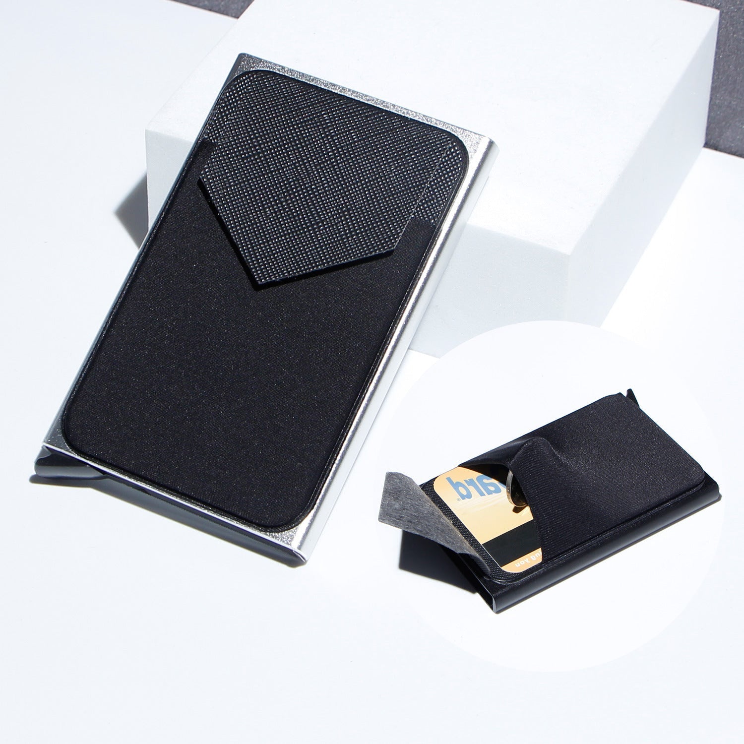 Metal Card Strap Lycra Cloth Anti-theft Swiping Aluminum Alloy Credit Card Box Business Card Case Multi Card Holder | Luxury Home Accessories | Heulog Glow