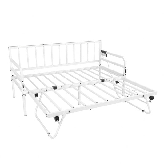 Metal Single Size Daybed with Charging Station and LED Lights-Black