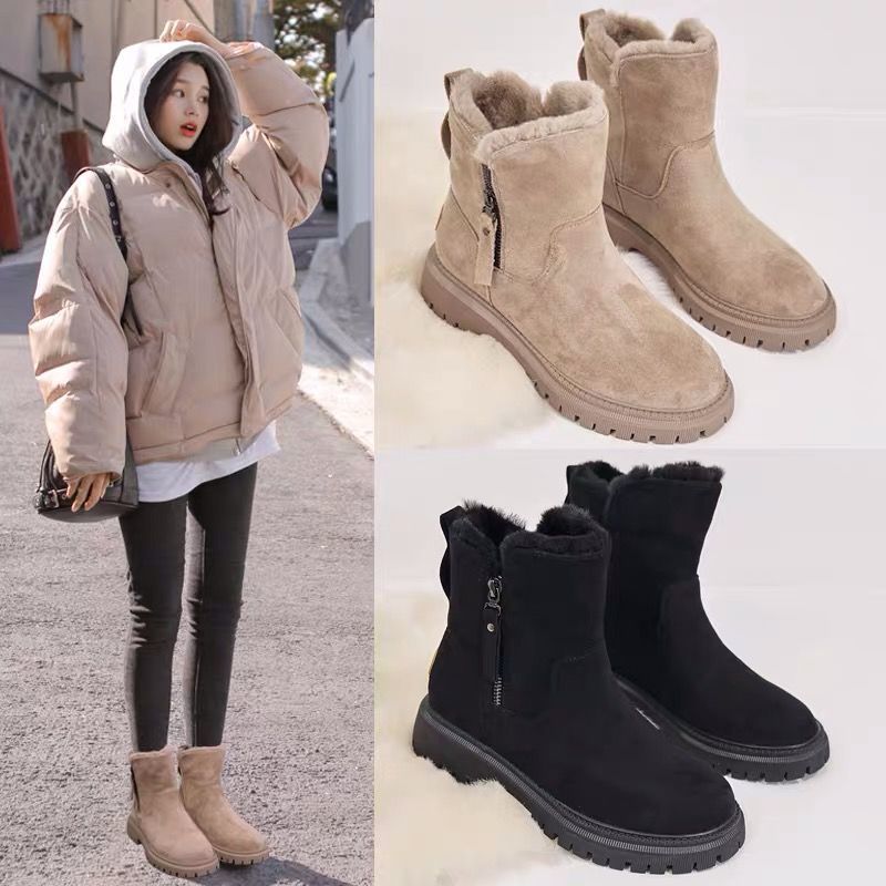 Middle Tube Plush Warm Cotton Shoes Leather And Fur Integrated Winter Women's Boots | Luxury Home Accessories | Heulog Glow