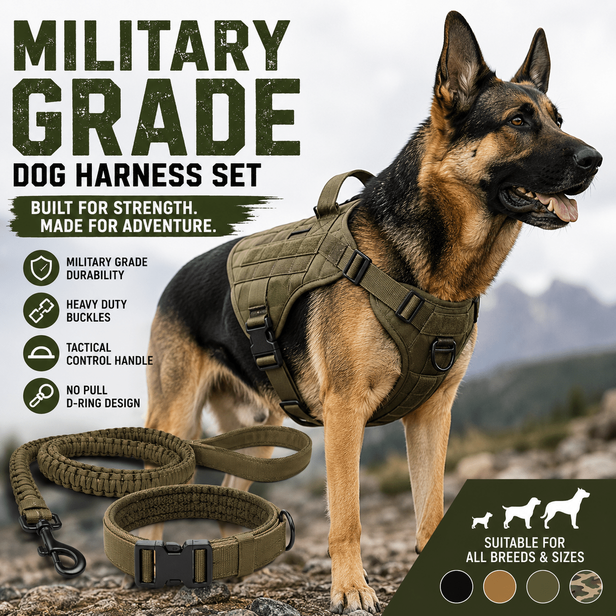 Military Grade Tactical Dog Harness Set | Luxury Home Accessories | Heulog Glow