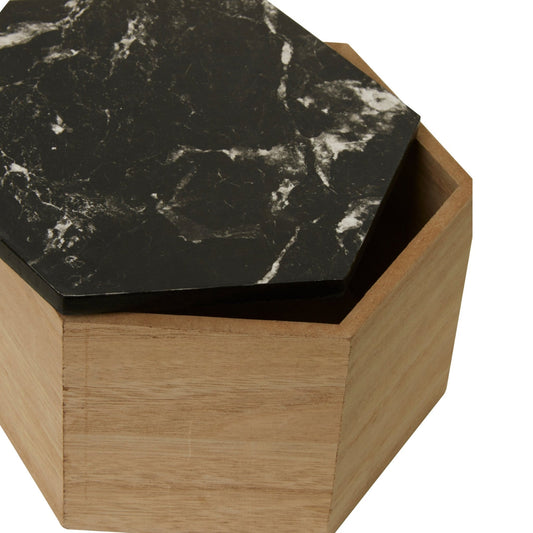 Mimo Black Marble Effect Hexagonal Trinket Box | Luxury Home Accessories | Heulog Glow