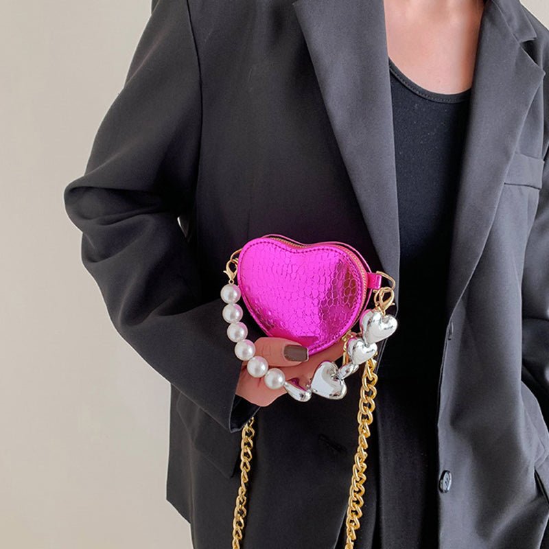 Mini Love-shape Pearls Handbag Fashion Cute Chain Lipstick Bag Women's Bright Candy Color Shoulder Messenger Bag | Luxury Home Accessories | Heulog Glow