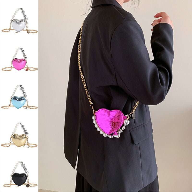 Mini Love-shape Pearls Handbag Fashion Cute Chain Lipstick Bag Women's Bright Candy Color Shoulder Messenger Bag | Luxury Home Accessories | Heulog Glow