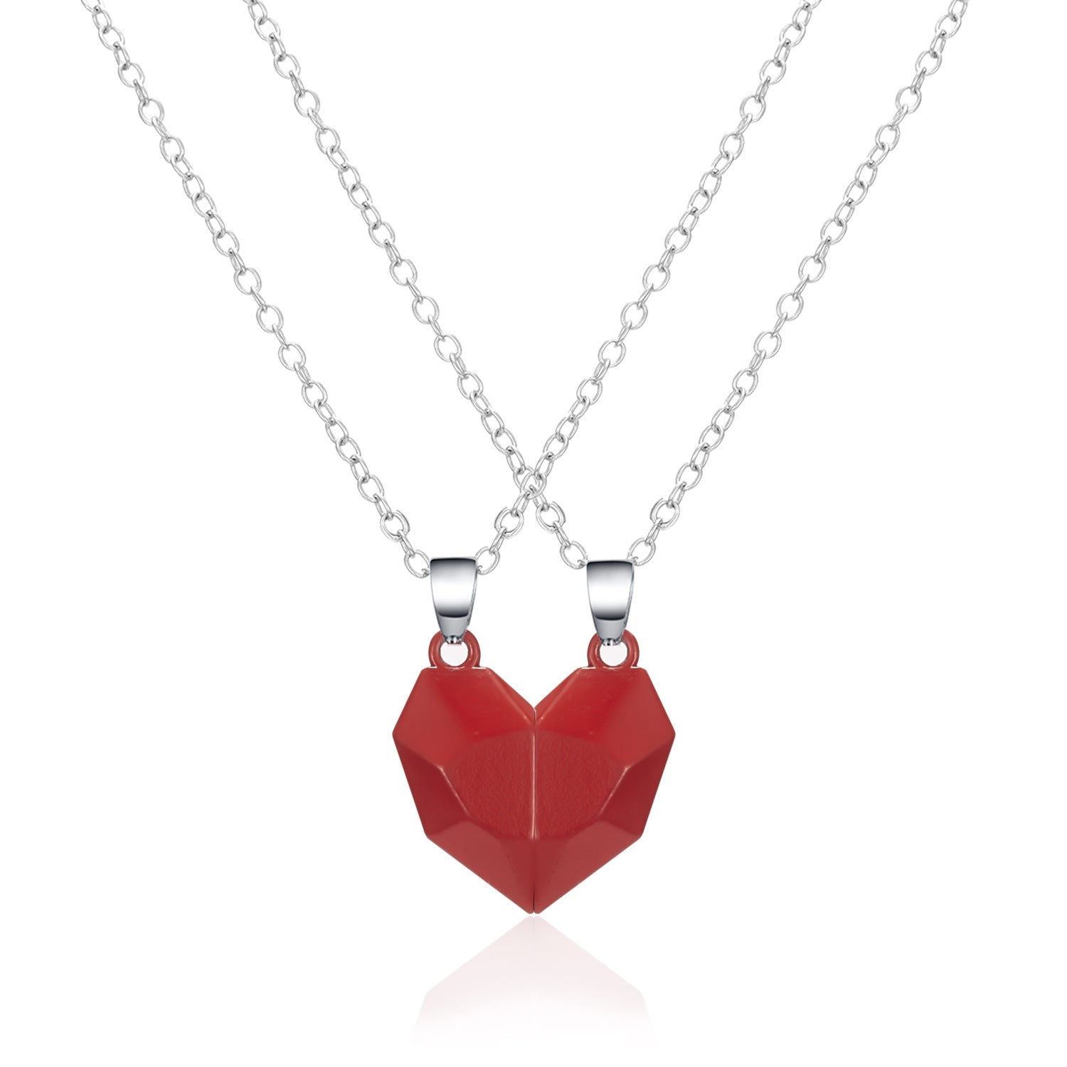 Minimalist Lovers Matching Friendship Heart Pendant Couple Magnetic Distance Faceted Heart Pendant Necklace Couple Jewelry | Luxury Home Accessories | Heulog Glow