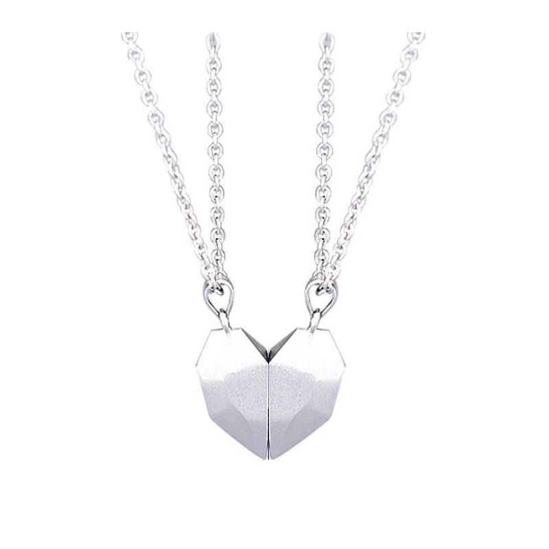 Minimalist Lovers Matching Friendship Heart Pendant Couple Magnetic Distance Faceted Heart Pendant Necklace Couple Jewelry | Luxury Home Accessories | Heulog Glow