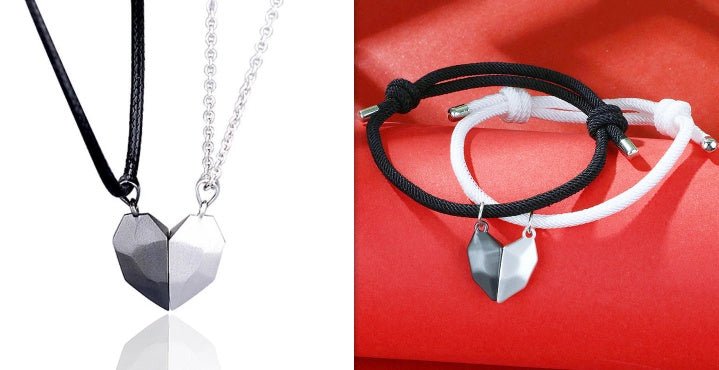 Minimalist Lovers Matching Friendship Heart Pendant Couple Magnetic Distance Faceted Heart Pendant Necklace Couple Jewelry | Luxury Home Accessories | Heulog Glow