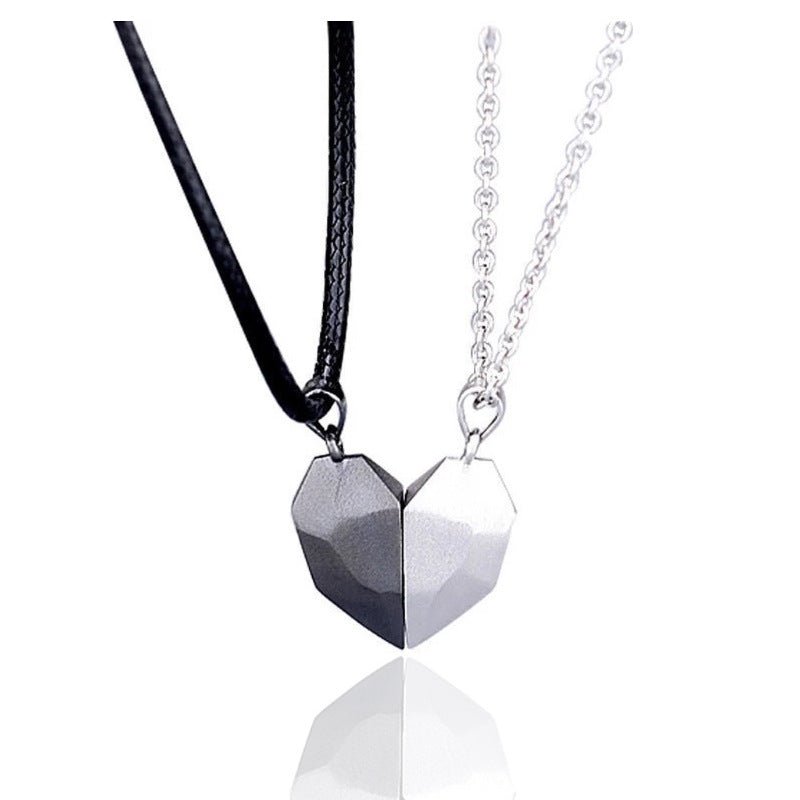 Minimalist Lovers Matching Friendship Heart Pendant Couple Magnetic Distance Faceted Heart Pendant Necklace Couple Jewelry | Luxury Home Accessories | Heulog Glow