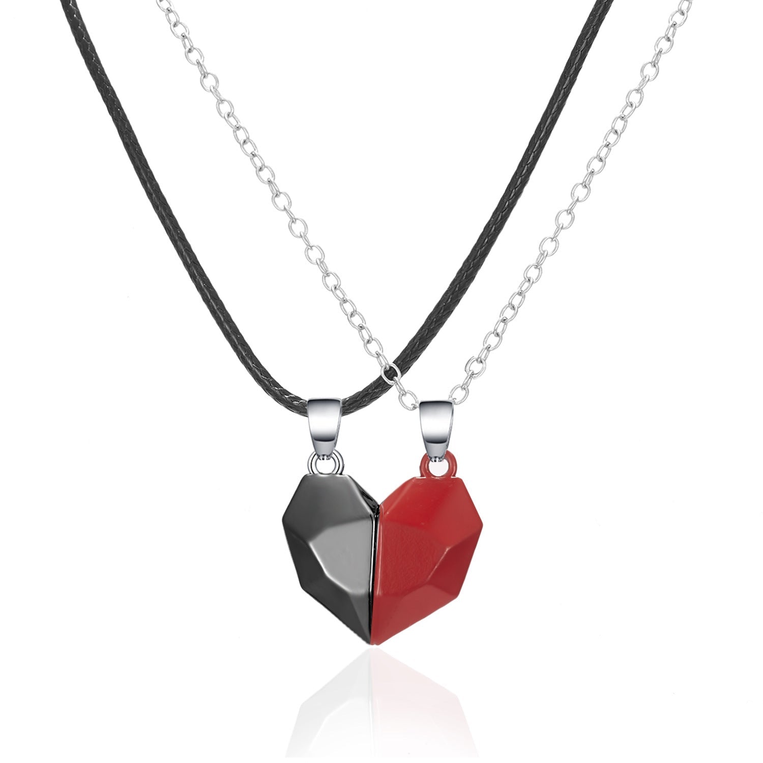 Minimalist Lovers Matching Friendship Heart Pendant Couple Magnetic Distance Faceted Heart Pendant Necklace Couple Jewelry | Luxury Home Accessories | Heulog Glow