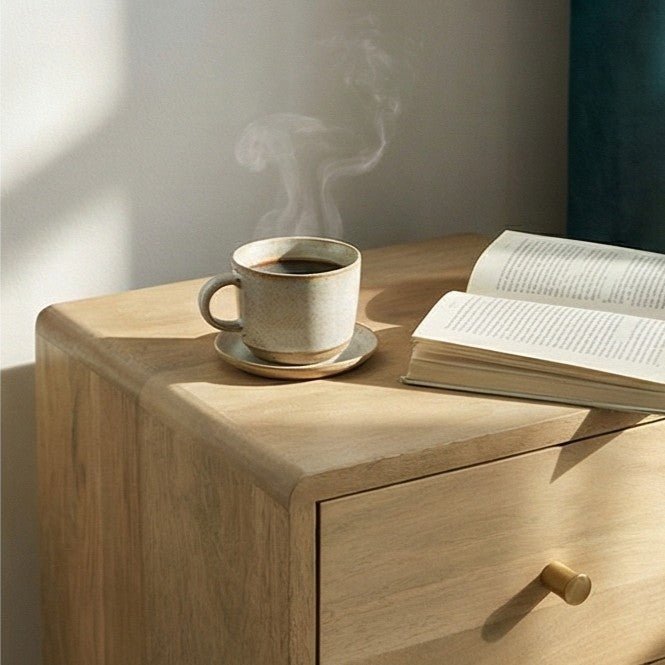Minimalist Mango Wood Logan Narrow Bedside Table | Luxury Home Accessories | Heulog Glow
