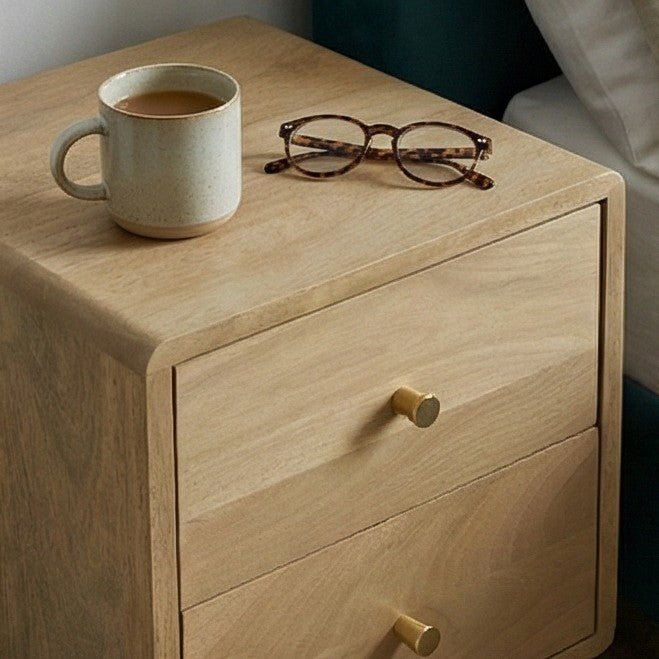 Minimalist Mango Wood Logan Narrow Bedside Table | Luxury Home Accessories | Heulog Glow