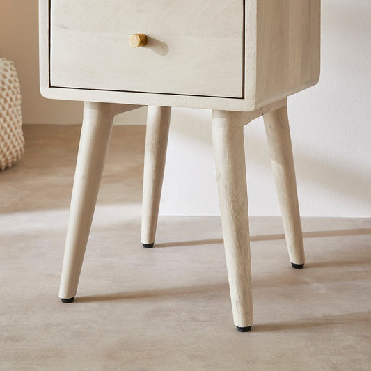 Minimalist Mango Wood White Logan Narrow Bedside Table | Luxury Home Accessories | Heulog Glow