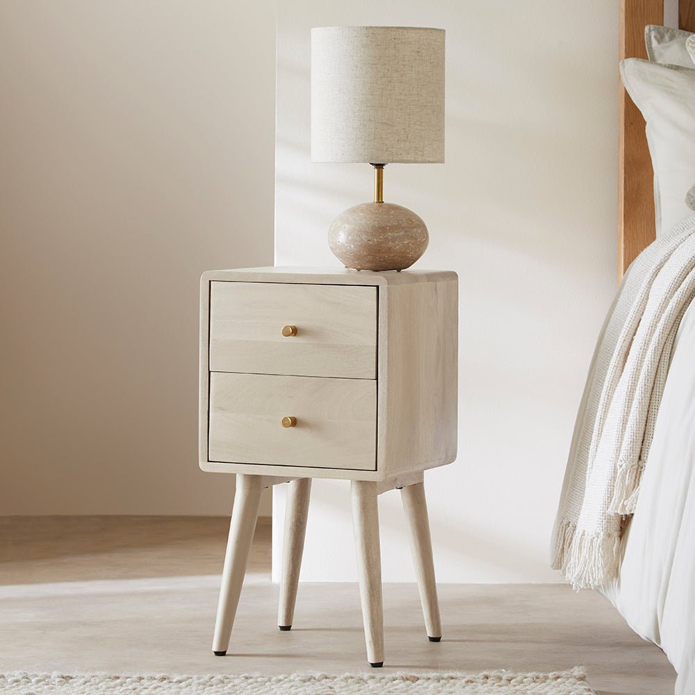 Minimalist Mango Wood White Logan Narrow Bedside Table | Luxury Home Accessories | Heulog Glow