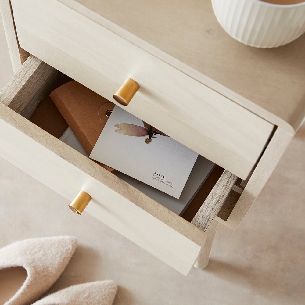 Minimalist Mango Wood White Logan Narrow Bedside Table | Luxury Home Accessories | Heulog Glow